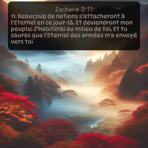 Segond Zacharie  ; image nature: image avec le verset biblique :Beaucoup de nations s&#039;attacheront à l&#039;Eternel en ce jour-là, Et deviendront mon peuple; J&#039;habiterai au milieu de toi, Et tu sauras que l&#039;Eternel des armées m&#039;a envoyé vers toi. ;  ; 2:11