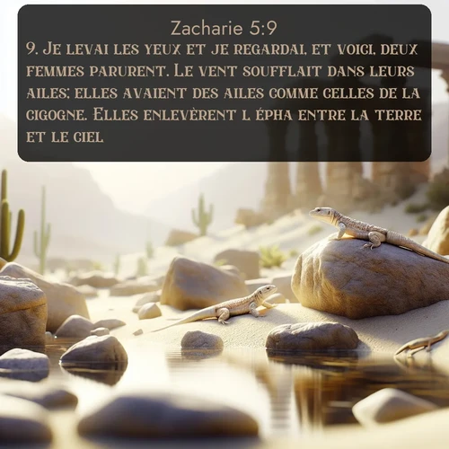 Segond Zacharie  ; image nature: image avec le verset biblique :Je levai les yeux et je regardai, et voici, deux femmes parurent. Le vent soufflait dans leurs ailes; elles avaient des ailes comme celles de la cigogne. Elles enlevèrent l&#039;épha entre la terre et le ciel. ;  ; 5:9
