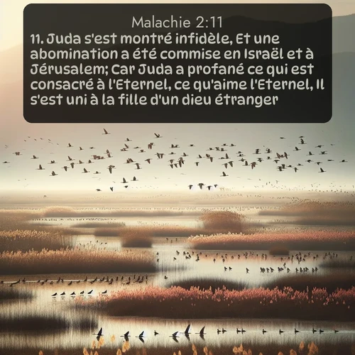 Segond Malachie  ; image nature: image avec le verset biblique :Juda s&#039;est montré infidèle, Et une abomination a été commise en Israël et à Jérusalem; Car Juda a profané ce qui est consacré à l&#039;Eternel, ce qu&#039;aime l&#039;Eternel, Il s&#039;est uni à la fille d&#039;un dieu étranger. ;  ; 2:11