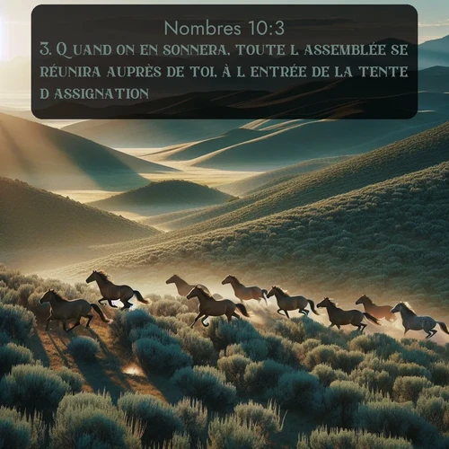 Segond Nombres  ; image nature: image avec le verset biblique :Quand on en sonnera, toute l&#039;assemblée se réunira auprès de toi, à l&#039;entrée de la tente d&#039;assignation. ;  ; 10:3