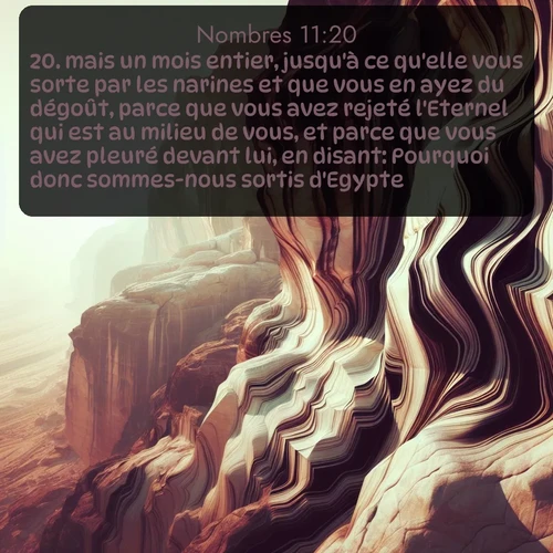 Segond Nombres  ; image nature: image avec le verset biblique :mais un mois entier, jusqu&#039;à ce qu&#039;elle vous sorte par les narines et que vous en ayez du dégoût, parce que vous avez rejeté l&#039;Eternel qui est au milieu de vous, et parce que vous avez pleuré devant lui, en disant: Pourquoi donc sommes-nous sortis d&#039;Egypte? ;  ; 11:20