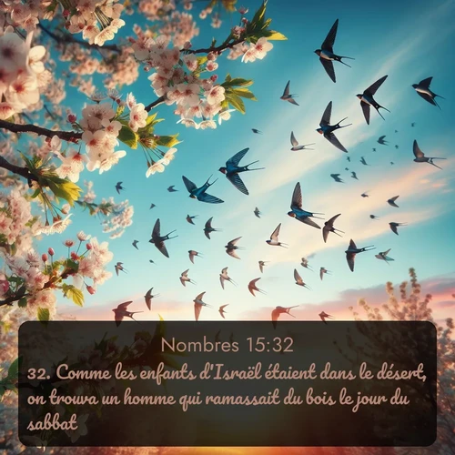 Segond Nombres  ; image nature: image avec le verset biblique :Comme les enfants d&#039;Israël étaient dans le désert, on trouva un homme qui ramassait du bois le jour du sabbat. ;  ; 15:32