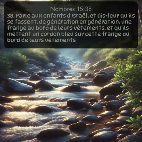 Segond Nombres  ; image nature: image avec le verset biblique :Parle aux enfants d&#039;Israël, et dis-leur qu&#039;ils se fassent, de génération en génération, une frange au bord de leurs vêtements, et qu&#039;ils mettent un cordon bleu sur cette frange du bord de leurs vêtements. ;  ; 15:38