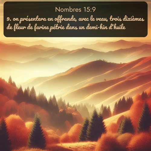 Segond Nombres  ; image nature: image avec le verset biblique :on présentera en offrande, avec le veau, trois dixièmes de fleur de farine pétrie dans un demi-hin d&#039;huile, ;  ; 15:9