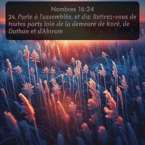 Segond Nombres  ; image nature: image avec le verset biblique :Parle à l&#039;assemblée, et dis: Retirez-vous de toutes parts loin de la demeure de Koré, de Dathan et d&#039;Abiram. ;  ; 16:24