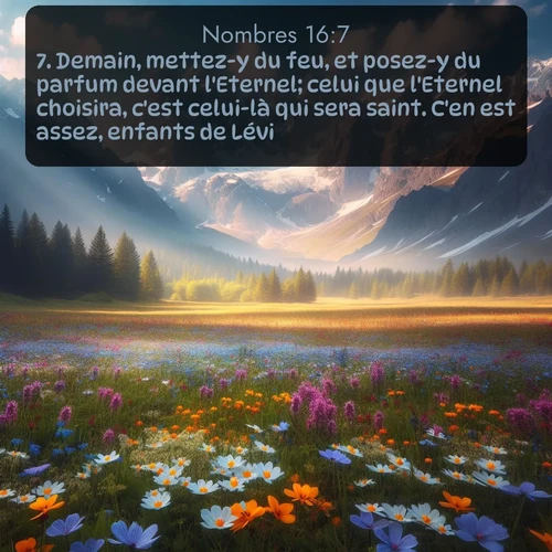 Segond Nombres  ; image nature: image avec le verset biblique :Demain, mettez-y du feu, et posez-y du parfum devant l&#039;Eternel; celui que l&#039;Eternel choisira, c&#039;est celui-là qui sera saint. C&#039;en est assez, enfants de Lévi! ;  ; 16:7