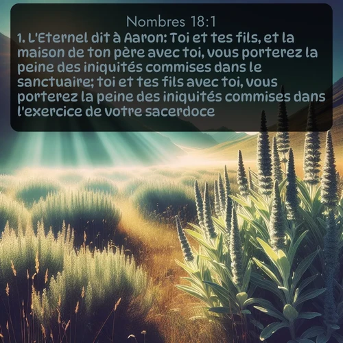 Segond Nombres  ; image nature: image avec le verset biblique :L&#039;Eternel dit à Aaron: Toi et tes fils, et la maison de ton père avec toi, vous porterez la peine des iniquités commises dans le sanctuaire; toi et tes fils avec toi, vous porterez la peine des iniquités commises dans l&#039;exercice de votre sacerdoce. ;  ; 18:1