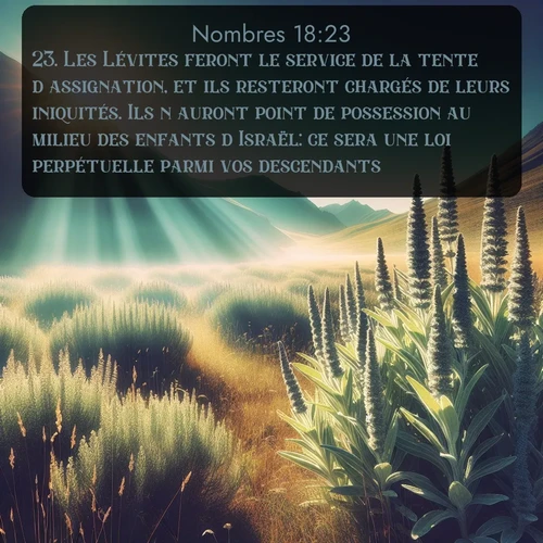 Segond Nombres  ; image nature: image avec le verset biblique :Les Lévites feront le service de la tente d&#039;assignation, et ils resteront chargés de leurs iniquités. Ils n&#039;auront point de possession au milieu des enfants d&#039;Israël: ce sera une loi perpétuelle parmi vos descendants. ;  ; 18:23