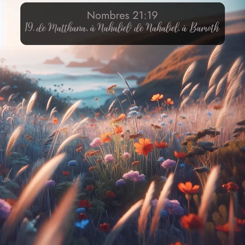 Segond Nombres  ; image nature: image avec le verset biblique :de Matthana, à Nahaliel; de Nahaliel, à Bamoth; ;  ; 21:19