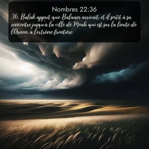 Segond Nombres  ; image nature: image avec le verset biblique :Balak apprit que Balaam arrivait, et il sortit à sa rencontre jusqu&#039;à la ville de Moab qui est sur la limite de l&#039;Arnon, à l&#039;extrême frontière. ;  ; 22:36