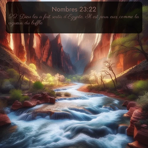 Segond Nombres  ; image nature: image avec le verset biblique :Dieu les a fait sortir d&#039;Egypte, Il est pour eux comme la vigueur du buffle. ;  ; 23:22