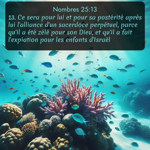 Segond Nombres  ; image nature: image avec le verset biblique :Ce sera pour lui et pour sa postérité après lui l&#039;alliance d&#039;un sacerdoce perpétuel, parce qu&#039;il a été zélé pour son Dieu, et qu&#039;il a fait l&#039;expiation pour les enfants d&#039;Israël. ;  ; 25:13