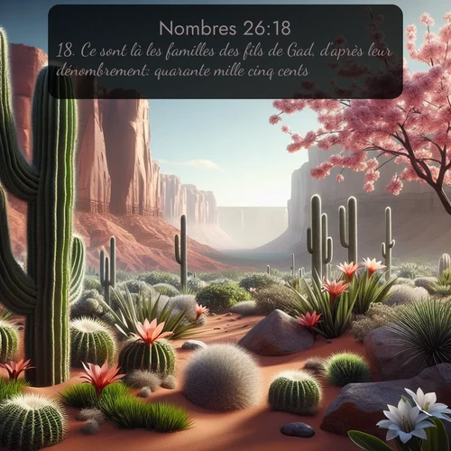 Segond Nombres  ; image nature: image avec le verset biblique :Ce sont là les familles des fils de Gad, d&#039;après leur dénombrement: quarante mille cinq cents. ;  ; 26:18