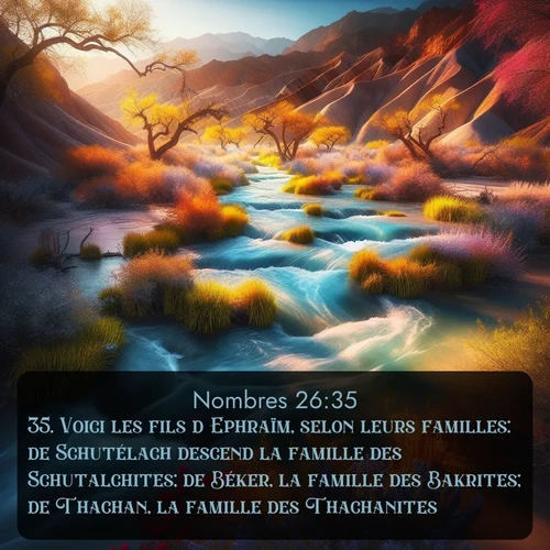 Segond Nombres  ; image nature: image avec le verset biblique :Voici les fils d&#039;Ephraïm, selon leurs familles: de Schutélach descend la famille des Schutalchites; de Béker, la famille des Bakrites; de Thachan, la famille des Thachanites. - ;  ; 26:35