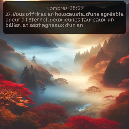 Segond Nombres  ; image nature: image avec le verset biblique :Vous offrirez en holocauste, d&#039;une agréable odeur à l&#039;Eternel, deux jeunes taureaux, un bélier, et sept agneaux d&#039;un an. ;  ; 28:27