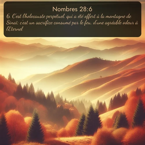 Segond Nombres  ; image nature: image avec le verset biblique :C&#039;est l&#039;holocauste perpétuel, qui a été offert à la montagne de Sinaï; c&#039;est un sacrifice consumé par le feu, d&#039;une agréable odeur à l&#039;Eternel. ;  ; 28:6