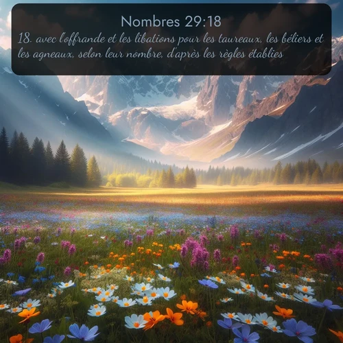 Segond Nombres  ; image nature: image avec le verset biblique :avec l&#039;offrande et les libations pour les taureaux, les béliers et les agneaux, selon leur nombre, d&#039;après les règles établies. ;  ; 29:18