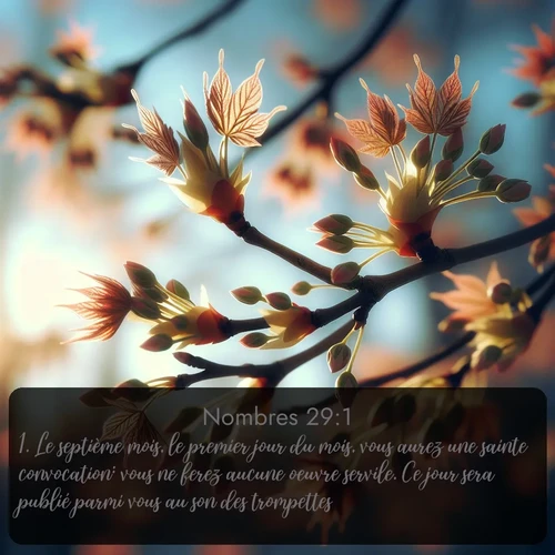 Segond Nombres  ; image nature: image avec le verset biblique :Le septième mois, le premier jour du mois, vous aurez une sainte convocation: vous ne ferez aucune oeuvre servile. Ce jour sera publié parmi vous au son des trompettes. ;  ; 29:1