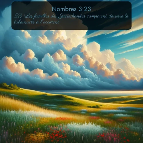 Segond Nombres  ; image nature: image avec le verset biblique :Les familles des Guerschonites campaient derrière le tabernacle à l&#039;occident. ;  ; 3:23