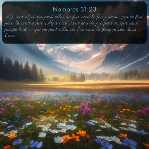 Segond Nombres  ; image nature: image avec le verset biblique :tout objet qui peut aller au feu, vous le ferez passer par le feu pour le rendre pur. Mais c&#039;est par l&#039;eau de purification que sera purifié tout ce qui ne peut aller au feu; vous le ferez passer dans l&#039;eau. ;  ; 31:23