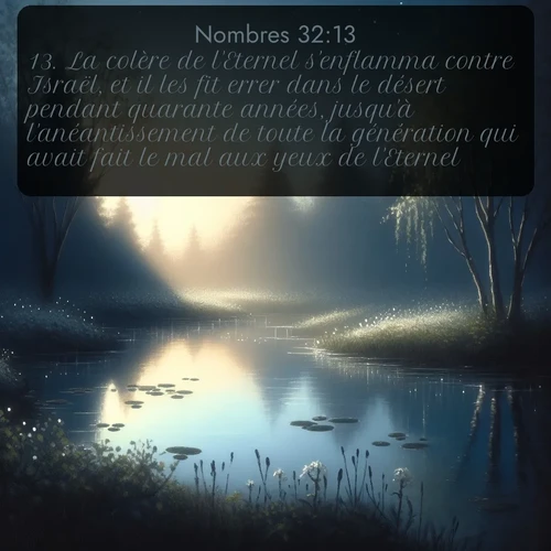 Segond Nombres  ; image nature: image avec le verset biblique :La colère de l&#039;Eternel s&#039;enflamma contre Israël, et il les fit errer dans le désert pendant quarante années, jusqu&#039;à l&#039;anéantissement de toute la génération qui avait fait le mal aux yeux de l&#039;Eternel. ;  ; 32:13