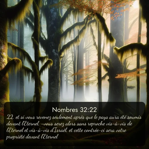 Segond Nombres  ; image nature: image avec le verset biblique :et si vous revenez seulement après que le pays aura été soumis devant l&#039;Eternel, -vous serez alors sans reproche vis-à-vis de l&#039;Eternel et vis-à-vis d&#039;Israël, et cette contrée-ci sera votre propriété devant l&#039;Eternel. ;  ; 32:22