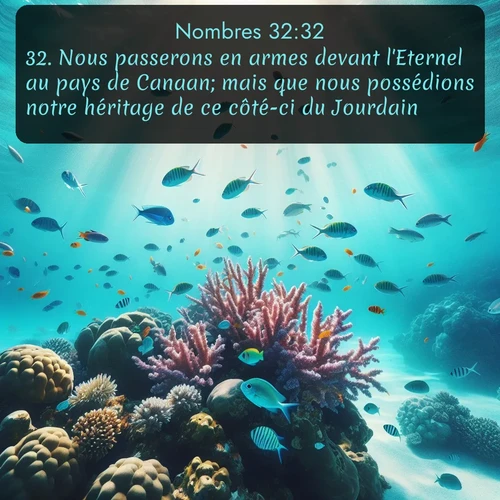 Segond Nombres  ; image nature: image avec le verset biblique :Nous passerons en armes devant l&#039;Eternel au pays de Canaan; mais que nous possédions notre héritage de ce côté-ci du Jourdain. ;  ; 32:32
