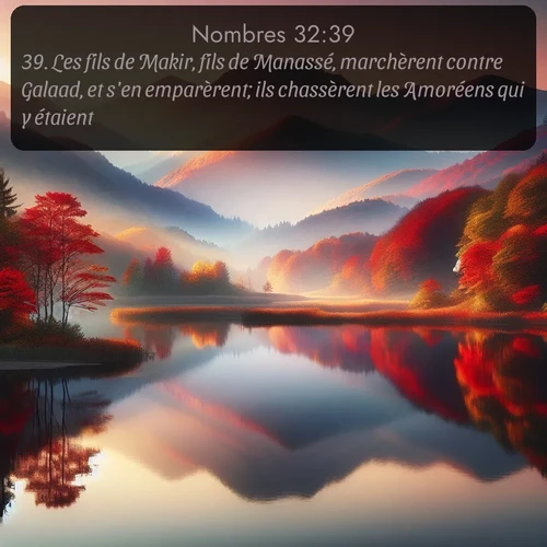 Segond Nombres  ; image nature: image avec le verset biblique :Les fils de Makir, fils de Manassé, marchèrent contre Galaad, et s&#039;en emparèrent; ils chassèrent les Amoréens qui y étaient. ;  ; 32:39