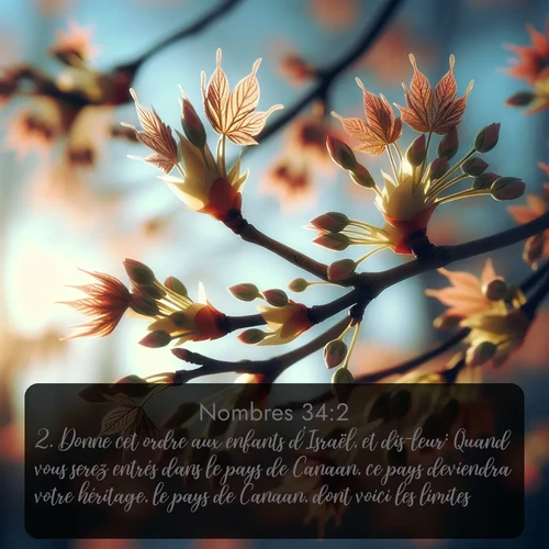 Segond Nombres  ; image nature: image avec le verset biblique :Donne cet ordre aux enfants d&#039;Israël, et dis-leur: Quand vous serez entrés dans le pays de Canaan, ce pays deviendra votre héritage, le pays de Canaan, dont voici les limites. ;  ; 34:2