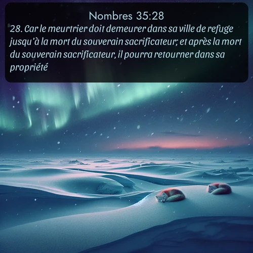 Segond Nombres  ; image nature: image avec le verset biblique :Car le meurtrier doit demeurer dans sa ville de refuge jusqu&#039;à la mort du souverain sacrificateur; et après la mort du souverain sacrificateur, il pourra retourner dans sa propriété. ;  ; 35:28