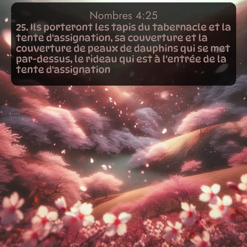 Segond Nombres  ; image nature: image avec le verset biblique :Ils porteront les tapis du tabernacle et la tente d&#039;assignation, sa couverture et la couverture de peaux de dauphins qui se met par-dessus, le rideau qui est à l&#039;entrée de la tente d&#039;assignation; ;  ; 4:25