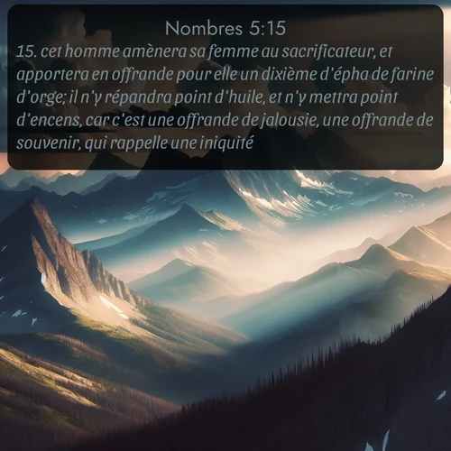 Segond Nombres  ; image nature: image avec le verset biblique :cet homme amènera sa femme au sacrificateur, et apportera en offrande pour elle un dixième d&#039;épha de farine d&#039;orge; il n&#039;y répandra point d&#039;huile, et n&#039;y mettra point d&#039;encens, car c&#039;est une offrande de jalousie, une offrande de souvenir, qui rappelle une iniquité. ;  ; 5:15