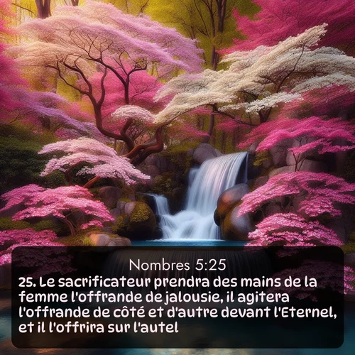 Segond Nombres  ; image nature: image avec le verset biblique :Le sacrificateur prendra des mains de la femme l&#039;offrande de jalousie, il agitera l&#039;offrande de côté et d&#039;autre devant l&#039;Eternel, et il l&#039;offrira sur l&#039;autel; ;  ; 5:25