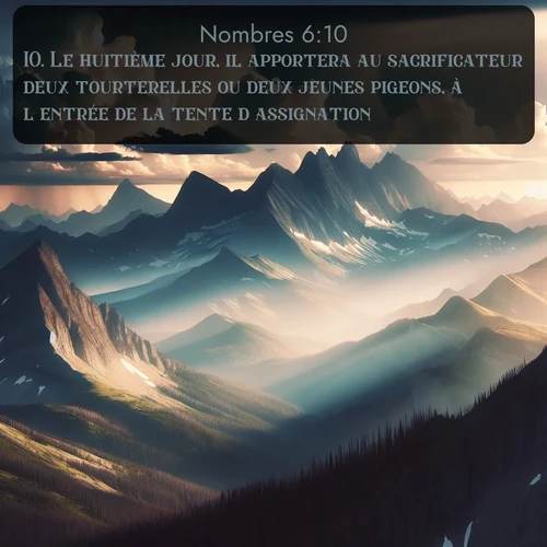 Segond Nombres  ; image nature: image avec le verset biblique :Le huitième jour, il apportera au sacrificateur deux tourterelles ou deux jeunes pigeons, à l&#039;entrée de la tente d&#039;assignation. ;  ; 6:10
