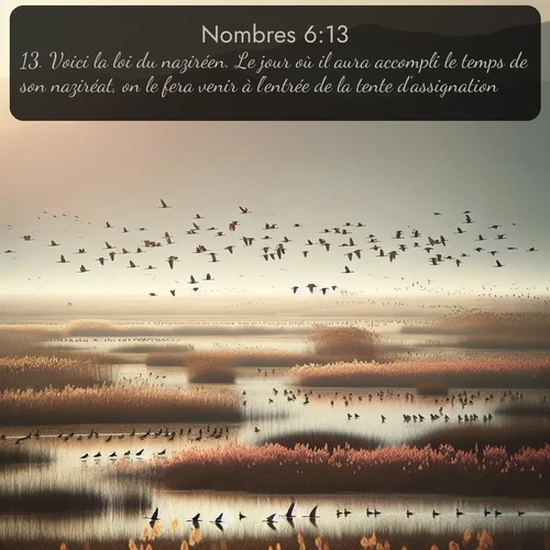 Segond Nombres  ; image nature: image avec le verset biblique :Voici la loi du naziréen. Le jour où il aura accompli le temps de son naziréat, on le fera venir à l&#039;entrée de la tente d&#039;assignation. ;  ; 6:13