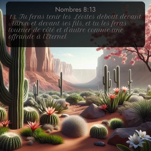 Segond Nombres  ; image nature: image avec le verset biblique :Tu feras tenir les Lévites debout devant Aaron et devant ses fils, et tu les feras tourner de côté et d&#039;autre comme une offrande à l&#039;Eternel. ;  ; 8:13