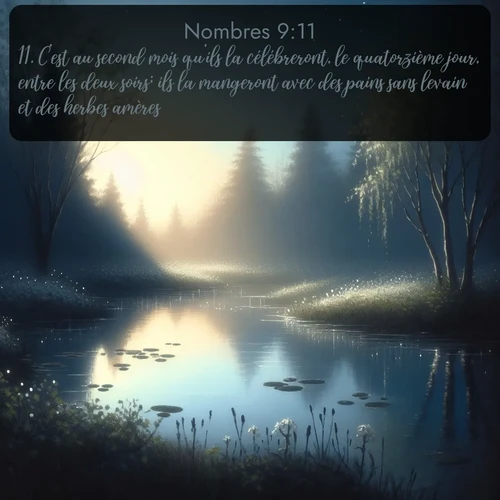 Segond Nombres  ; image nature: image avec le verset biblique :C&#039;est au second mois qu&#039;ils la célébreront, le quatorzième jour, entre les deux soirs; ils la mangeront avec des pains sans levain et des herbes amères. ;  ; 9:11