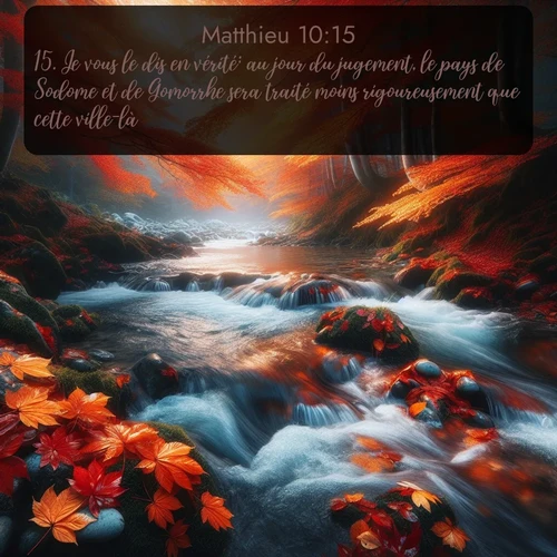 Segond Évangile selon Matthieu  ; image nature: image avec le verset biblique :Je vous le dis en vérité: au jour du jugement, le pays de Sodome et de Gomorrhe sera traité moins rigoureusement que cette ville-là. ;  ; 10:15