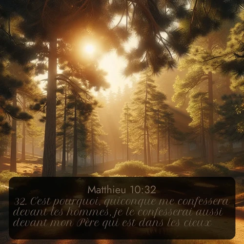Segond Évangile selon Matthieu  ; image nature: image avec le verset biblique :C&#039;est pourquoi, quiconque me confessera devant les hommes, je le confesserai aussi devant mon Père qui est dans les cieux; ;  ; 10:32