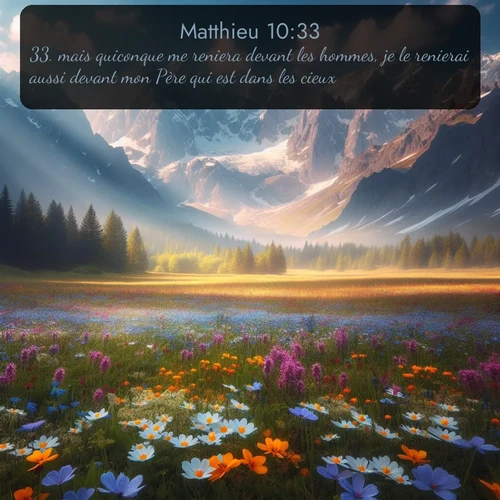 Segond Évangile selon Matthieu  ; image nature: image avec le verset biblique :mais quiconque me reniera devant les hommes, je le renierai aussi devant mon Père qui est dans les cieux. ;  ; 10:33