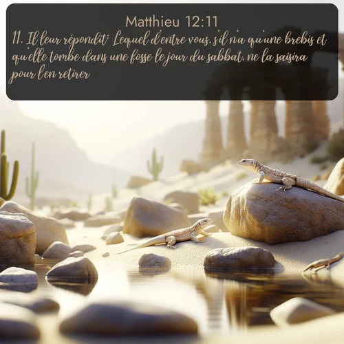 Segond Évangile selon Matthieu  ; image nature: image avec le verset biblique :Il leur répondit: Lequel d&#039;entre vous, s&#039;il n&#039;a qu&#039;une brebis et qu&#039;elle tombe dans une fosse le jour du sabbat, ne la saisira pour l&#039;en retirer? ;  ; 12:11