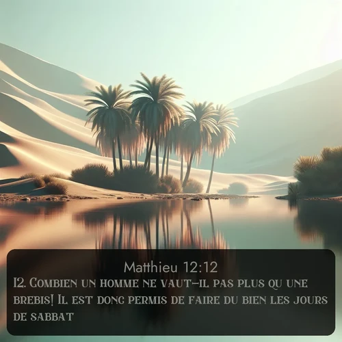 Segond Évangile selon Matthieu  ; image nature: image avec le verset biblique :Combien un homme ne vaut-il pas plus qu&#039;une brebis! Il est donc permis de faire du bien les jours de sabbat. ;  ; 12:12
