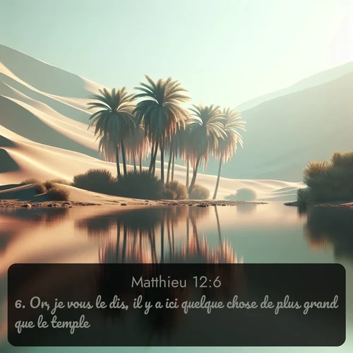 Segond Évangile selon Matthieu  ; image nature: image avec le verset biblique :Or, je vous le dis, il y a ici quelque chose de plus grand que le temple. ;  ; 12:6