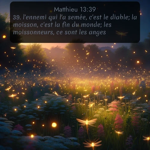Segond Évangile selon Matthieu  ; image nature: image avec le verset biblique :l&#039;ennemi qui l&#039;a semée, c&#039;est le diable; la moisson, c&#039;est la fin du monde; les moissonneurs, ce sont les anges. ;  ; 13:39