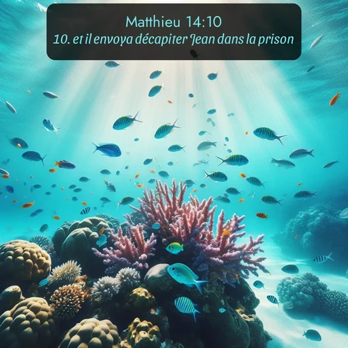 Segond Évangile selon Matthieu  ; image nature: image avec le verset biblique :et il envoya décapiter Jean dans la prison. ;  ; 14:10