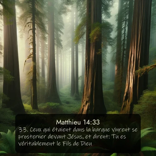 Segond Évangile selon Matthieu  ; image nature: image avec le verset biblique :Ceux qui étaient dans la barque vinrent se prosterner devant Jésus, et dirent: Tu es véritablement le Fils de Dieu. ;  ; 14:33