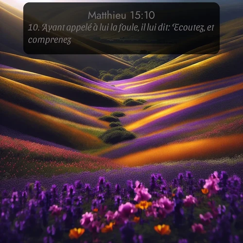 Segond Évangile selon Matthieu  ; image nature: image avec le verset biblique :Ayant appelé à lui la foule, il lui dit: Ecoutez, et comprenez. ;  ; 15:10