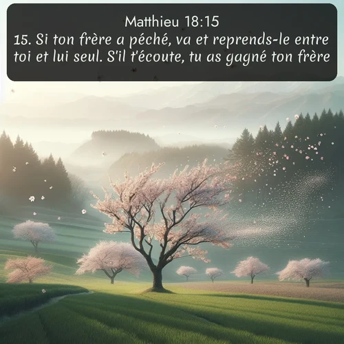 Segond Évangile selon Matthieu  ; image nature: image avec le verset biblique :Si ton frère a péché, va et reprends-le entre toi et lui seul. S&#039;il t&#039;écoute, tu as gagné ton frère. ;  ; 18:15