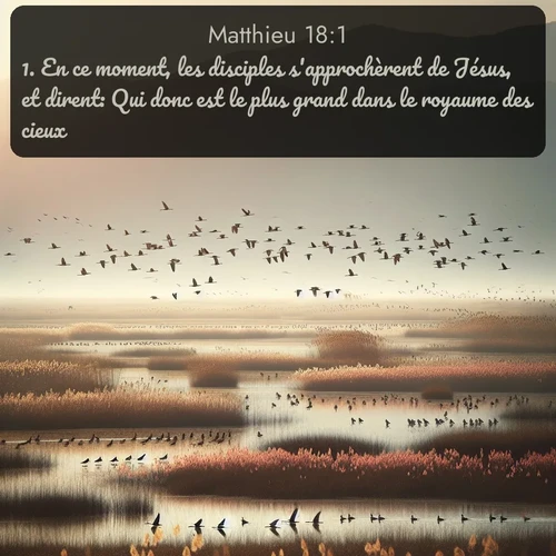 Segond Évangile selon Matthieu  ; image nature: image avec le verset biblique :En ce moment, les disciples s&#039;approchèrent de Jésus, et dirent: Qui donc est le plus grand dans le royaume des cieux? ;  ; 18:1