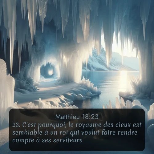 Segond Évangile selon Matthieu  ; image nature: image avec le verset biblique :C&#039;est pourquoi, le royaume des cieux est semblable à un roi qui voulut faire rendre compte à ses serviteurs. ;  ; 18:23